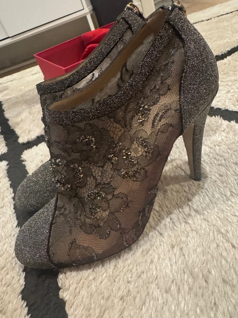 Striking Never-worn Valentino Garavani Swarovski Crystals Lace Booties